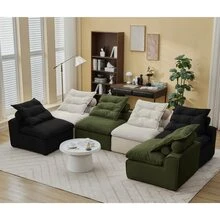 [NEW ARRIVED] [VIDEO PROVIDED]Modular Sofa,No Armrests,At Will DIY,Corduroy ,Neck Pillow-Back Lounge Sofa Chair,Reading Nook, Or Apartment Living, Lumbar Pillow,6 Seats,Upholstered,Beige,Green ,Black - 1 - 查看 5