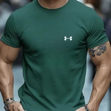 Men's Casual T-Shirt Stylish Printed Loose Shirt Premium Line - 軍綠色 - 查看 2