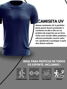 Kit 4 Men's Dry Fit T-Shirts Polyester Premium Mesh UV Protection Running Training - 藍色 - 查看 2