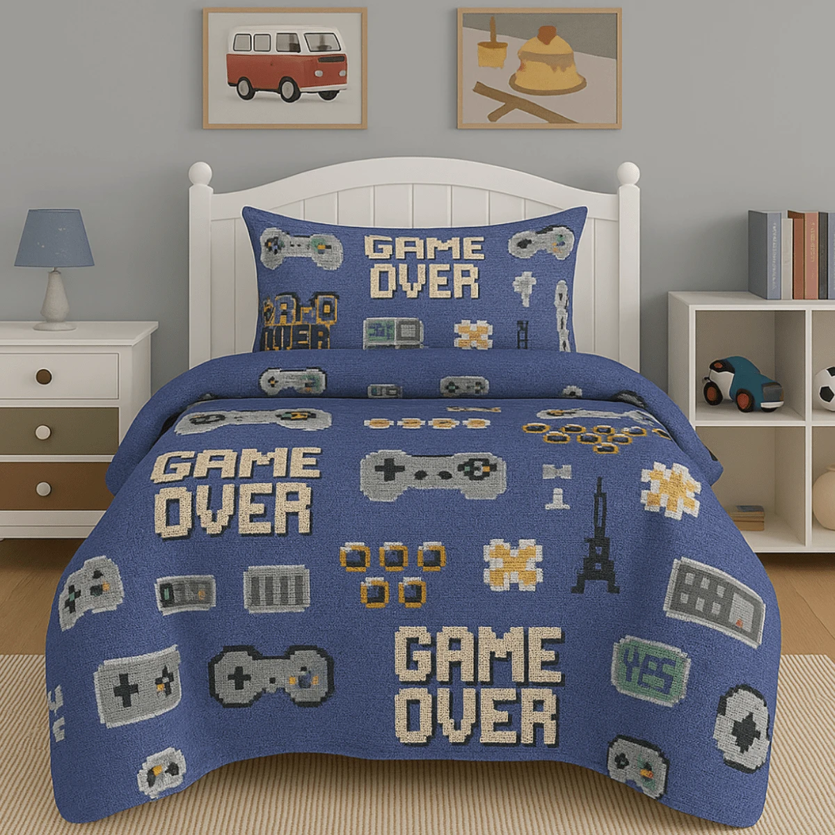 LuckBaby Single Bedspread Kit For Boys And Girls, 2 Pieces - Blue - View 1