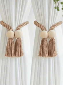 4pcs Magnetic Window Curtain Tiebacks Simple Wooden Tassel Curtain Buckle Curtain Holdback Suitable For Bedroom Living Room Kitchen Home Decoration