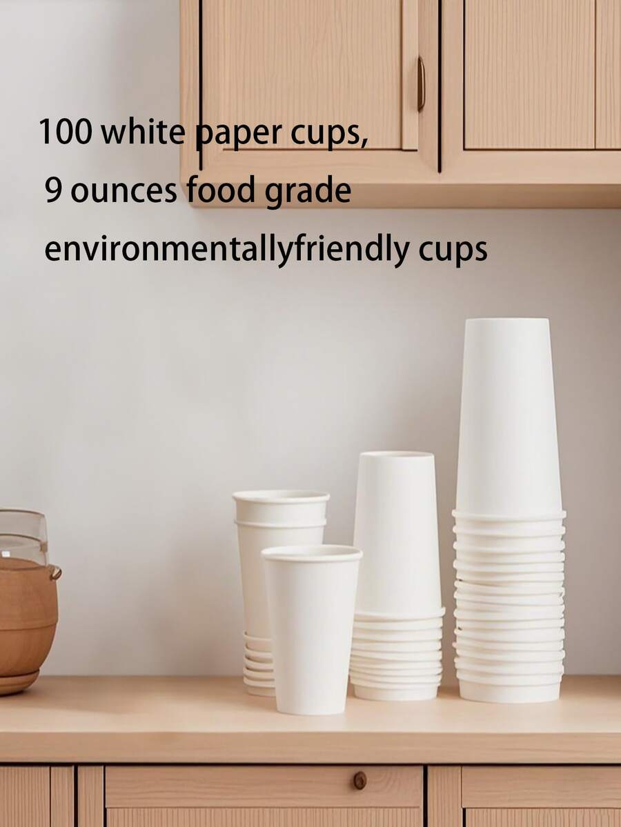 100个9盎司厚白纸咖啡杯无盖一次性热/冷饮和饮料杯品尝杯返校