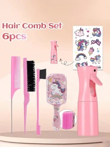 6pcs/Children's Cartoon Sticker, 200ml High Pressure Continuous Spray Bottle, Ultra-Fine Fog Hair Care Bottle, Makeup Watering Spray Bottle, Square Transparent Cartoon Children's Comb, Smooth Comb, Household Hair Care Comb, Scalp Massage Comb, Bubble Ball Plastic Comb, Hair Care Tip Tail Comb, Three Rows Of Combs, Double Hair Comb Modeling, Brush, Eyebrow Pencil, Makeup Hair Bun Cover, Brush The Best Personalized Gift For Your Girl
