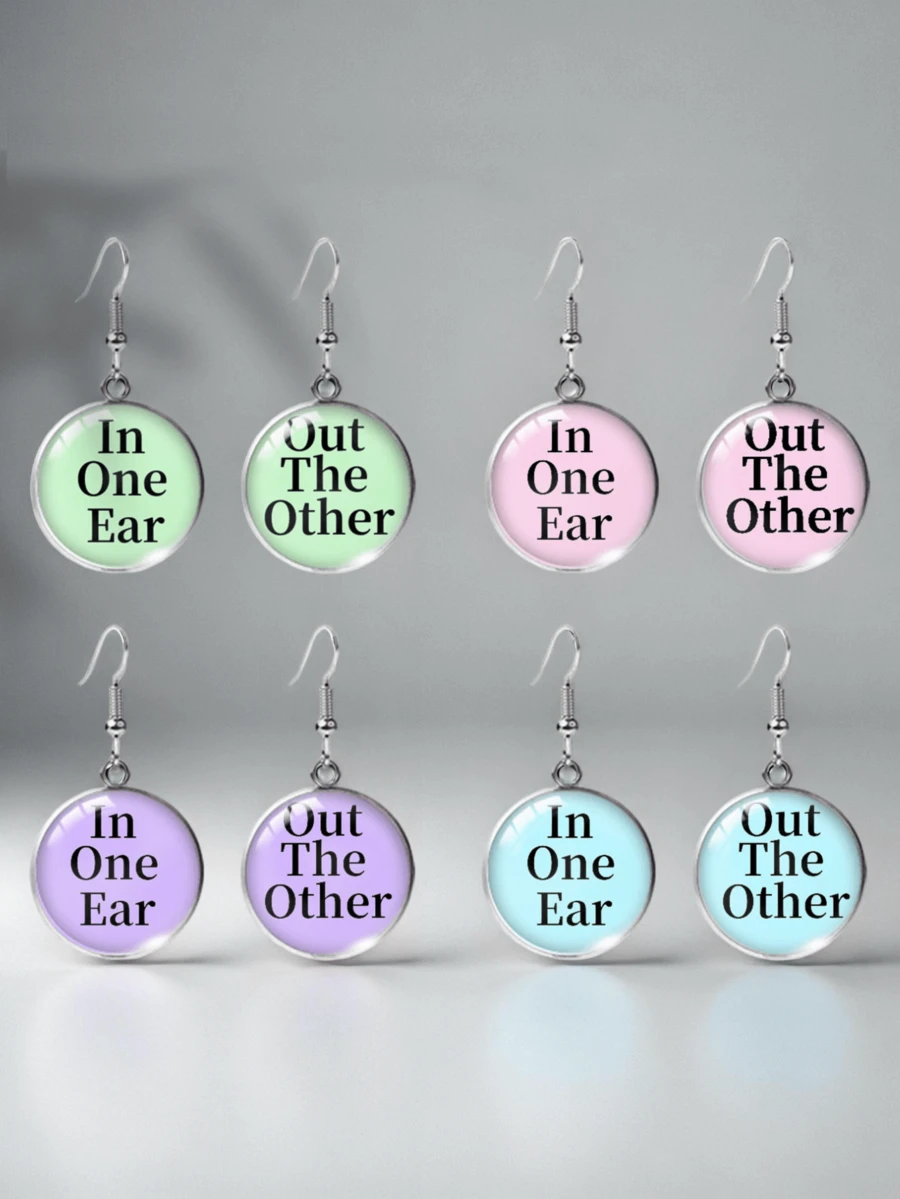 1pair Fun And Amusing Left Ear In And Right Ear Out English Text Design Women's Hook Earrings, Stainless Steel Earrings - Multicolor - View 1