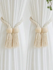 4pcs Magnetic Window Curtain Tiebacks Simple Wooden Tassel Curtain Buckle Curtain Holdback Suitable For Bedroom Living Room Kitchen Home Decoration