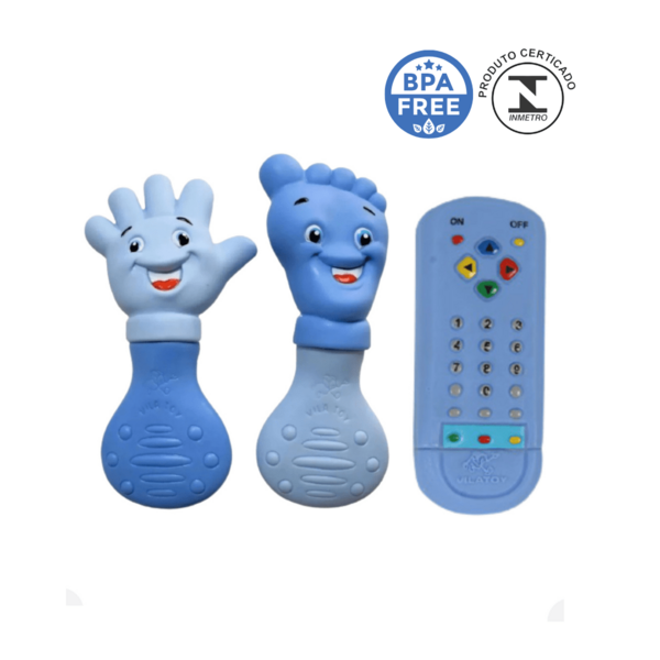 Kit 3 Mordedor Bebe Controle +Maozinha Mão + Pezinho Pé Silicone Macio Vila Toy Menino Menina