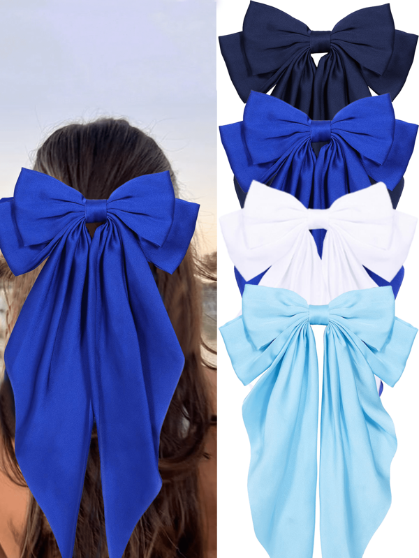 1/4 Piece Women's Big Bow Hairpin, Navy Blue, Royal Blue, Light Blue, White, Women's Bow, Ribbon, Ribbon Bow, Binder Clip, Bow, Party Hair Accessories, Mother's Day Fashion, Daily Party, Hair Accessories Fashion Claw Clips Hair Claws Hair Barrettes