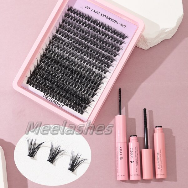 50 piezas/Set de pestañas postizas esponjosas con adhesivo en caliente, set de pestañas postizas segmentadas voluminosas y naturales