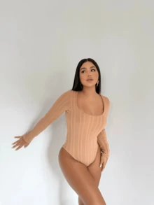 Body Manga Longa Gola Quadrada Forrado Premium Alta Elasticidade Moda Inverno