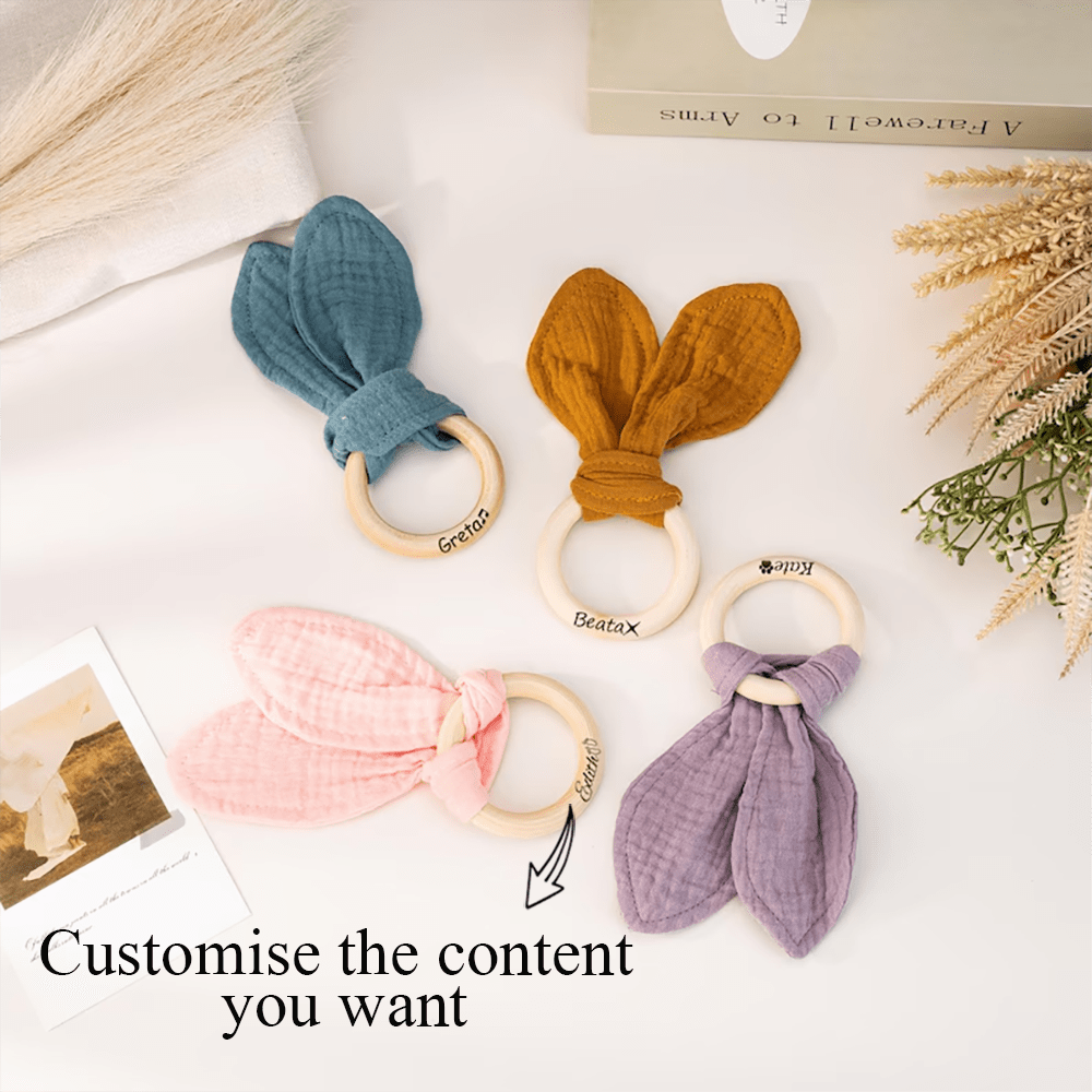 Anelli in legno personalizzati per bambini, scrunchies a forma di orecchie di coniglio, scrunchies per bambini, regali per bambini in ospedale, regali per la festa dei bambini, regali sensoriali per bambini per il ritorno a scuola
