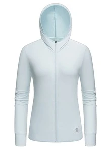 Jaqueta com capuz feminina com proteção solar FPS 50+, leve, respirável e com zíper, para atividades ao ar livre