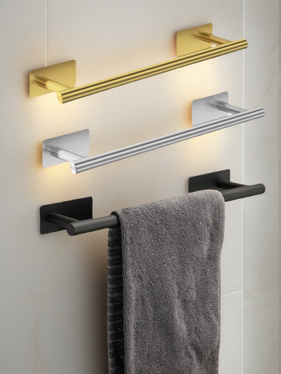 1 pieza Toallero autoadhesivo, Barra de toallas de acero inoxidable, Estante colgante de pared, Toallero resistente a la oxidación, Accesorios de baño