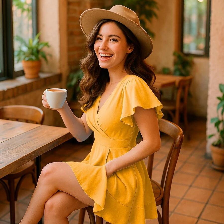 Women Short Dresses - Yellow - View 1