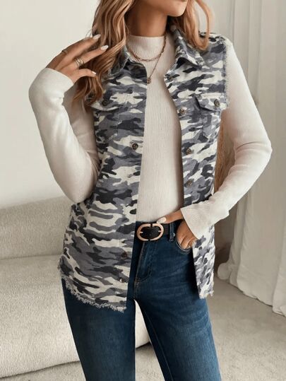 Colete Feminina Estampada Militar