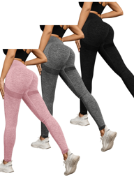 3pcs Workout Leggings For Women Contour High Waisted Gym Yoga Pants Tights, Seamless Stretch Athletic Sports Pants, Ultra Breathable, Moisture-Wicking, Quick-Drying Yoga Pants For Running, Fitness, And Casual Style
