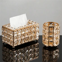 1pc Crystal Tissue Box, Elegant Home Decor Gift For Living Room, Office, Coffee Shop, Hotel, 1pc Brush Holder Pen Organizer Box