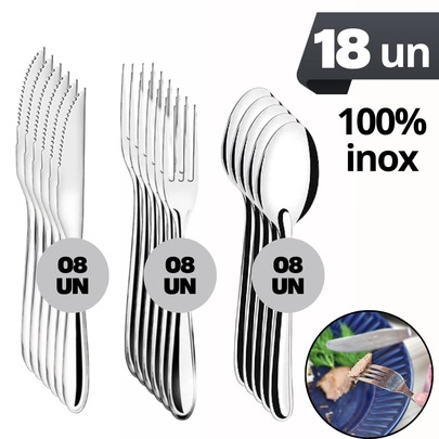 Jogo de Talheres 18 Pçs Aço Inox 100% Garfo Faca e Colher de Mesa ALTA QUALIDADE