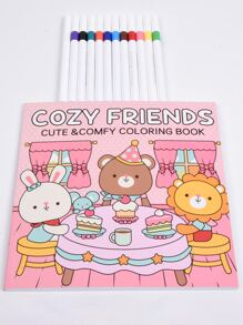 1pc Cozy Friends:Easy Coloring Book For Adults And Teens, Colouring Book Super Cute Designs Of Cozy, Hygge Spaces For Relaxation (Cozy Spaces Coloring) .Back To School A Relaxing Gift For Friends, Couples, And Family
