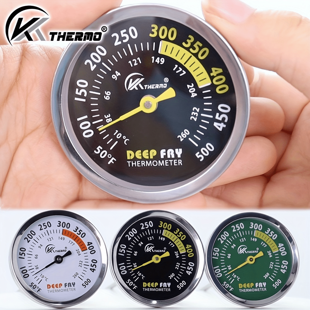 KT THERMO 1 pieza Termómetro de freído profundo con esfera de 2.5" y sonda de acero inoxidable de 12", 10-260°C/50-500°F, termómetro de temperatura de alimentos preciso para cocina, freidora, dulces y carnes, accesorios para BBQ