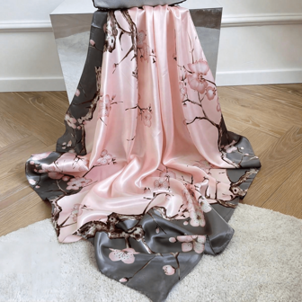 1入組90cm方形圍巾，春夏新款色彩鮮艷印花女士絲巾，緞面光滑防曬披巾、頭巾、髮帶，理想打扮造型配件