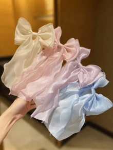 Bộ 2/4 phụ kiện tóc nữ, dây buộc tóc nơ lưới nhiều màu sắc với phần đuôi uốn cong, kẹp tóc nơ thanh lịch, nhẹ nhàng, phù hợp để sử dụng hàng ngày, phụ kiện thời trang. - Nhiều màu - Xem 1