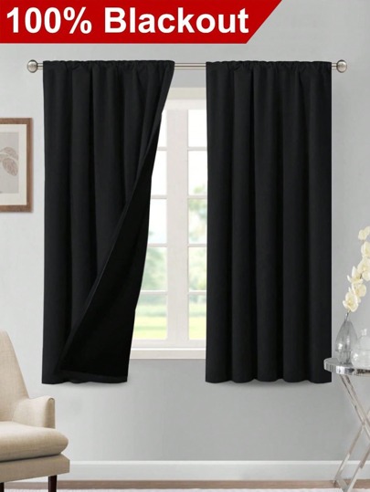 1pc Blackout, Heat Insulating Curtain Fabric - 99% UV-Resistant Polyester, Rod Pocket Hanging Style, Non-Bleachable Flat Woven, Bedroom Art Theme, Coated Blackout & Heat Insulating, Energy-Saving, Sound Absorbing - Ideal For Bedroom, Cabin, And School For Deep Sleep