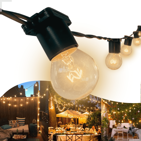 Varal de Luzes 20 Metros com 20 Lâmpadas 220v Amarelas Transparentes Inclusas Ambiente Externo