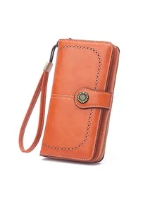 1 件复古 RFID PU 皮革钱包，带纽扣装饰，腕带钱包，适合商务休闲，男女通用 - 彩色 - 查看 21