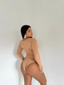 Body Manga Longa Gola Quadrada Forrado Premium Alta Elasticidade Moda Inverno