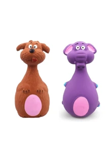 1pc Bite-Resistant Squeaky Latex Dog Toy - Adorable Cartoon Puppy Chew Toy, Essential Pet Amusement! Cartoon Style, Multicolor, Bone Shape, Details, Squeaking Function, Great For Daily Play/Training/Holiday Celebration