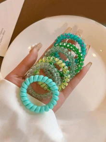 Set Of 6 Gradient-Colored Candy-Themed Hair Ties, The Sweet Girl Style, Phone Coil Design, Gentle On Hair Accessories. - Multicolor - View 11
