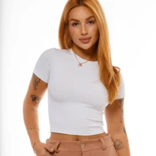 Women's Gym Cropped Top With Sleeves, Suplex, Stylish, Everyday, Training, Running - 白色 - 查看 1