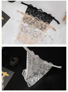 Women's Color Block Lace Bra Pad Bralette Accessories With Striped Pattern, Elegant Floral Anti-Glare Bra Pads - Fashionable & Comfortable Lingerie Enhancer, Lace Knitted Padding For Women, Women's Lingerie & Underwear Accessories