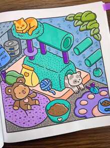 1pc Little Cozy :Easy Coloring Book For Adults And Teens, Coloring Book Super Cute Designs Of Cozy, Hygge Spaces For Relaxation (Cozy Spaces Coloring) .Back To School A Relaxing Gift For Friends, Couples, And Family . Painting Kit [Default Without Pen]