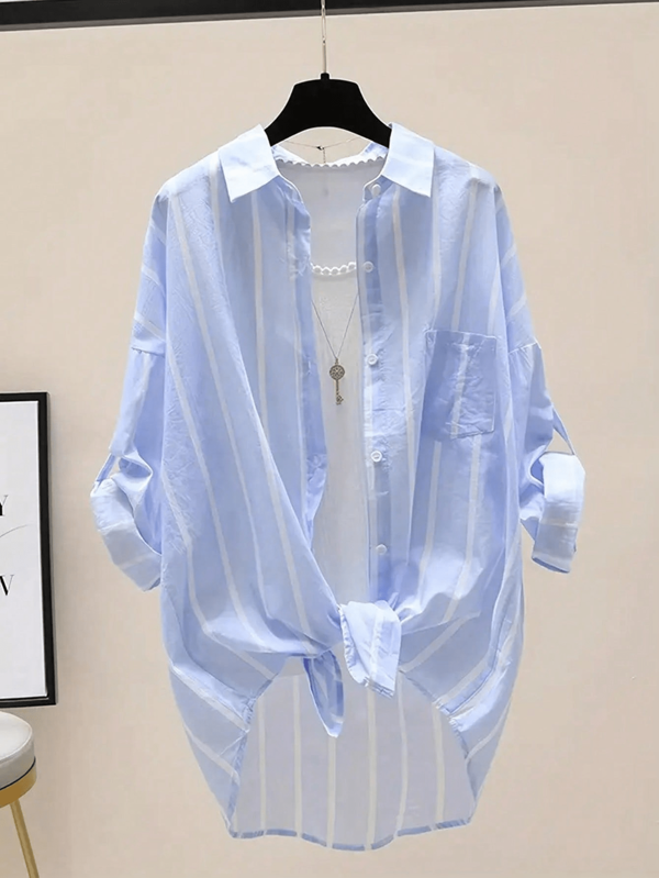 Eenvoudige gestreepte blouse met lange mouwen voor dames