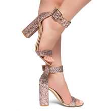Women's High Heels Open Toe Chunky Block Heeled Sandals With Ankle Strap – Dressy Strappy Heels For Prom Wedding Office, And Party H-Rumors - GoldGlitter - View 4
