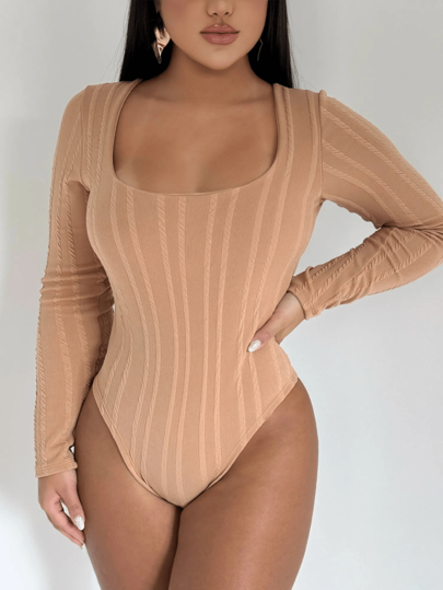 Body Manga Longa Gola Quadrada Forrado Premium Alta Elasticidade Moda Inverno