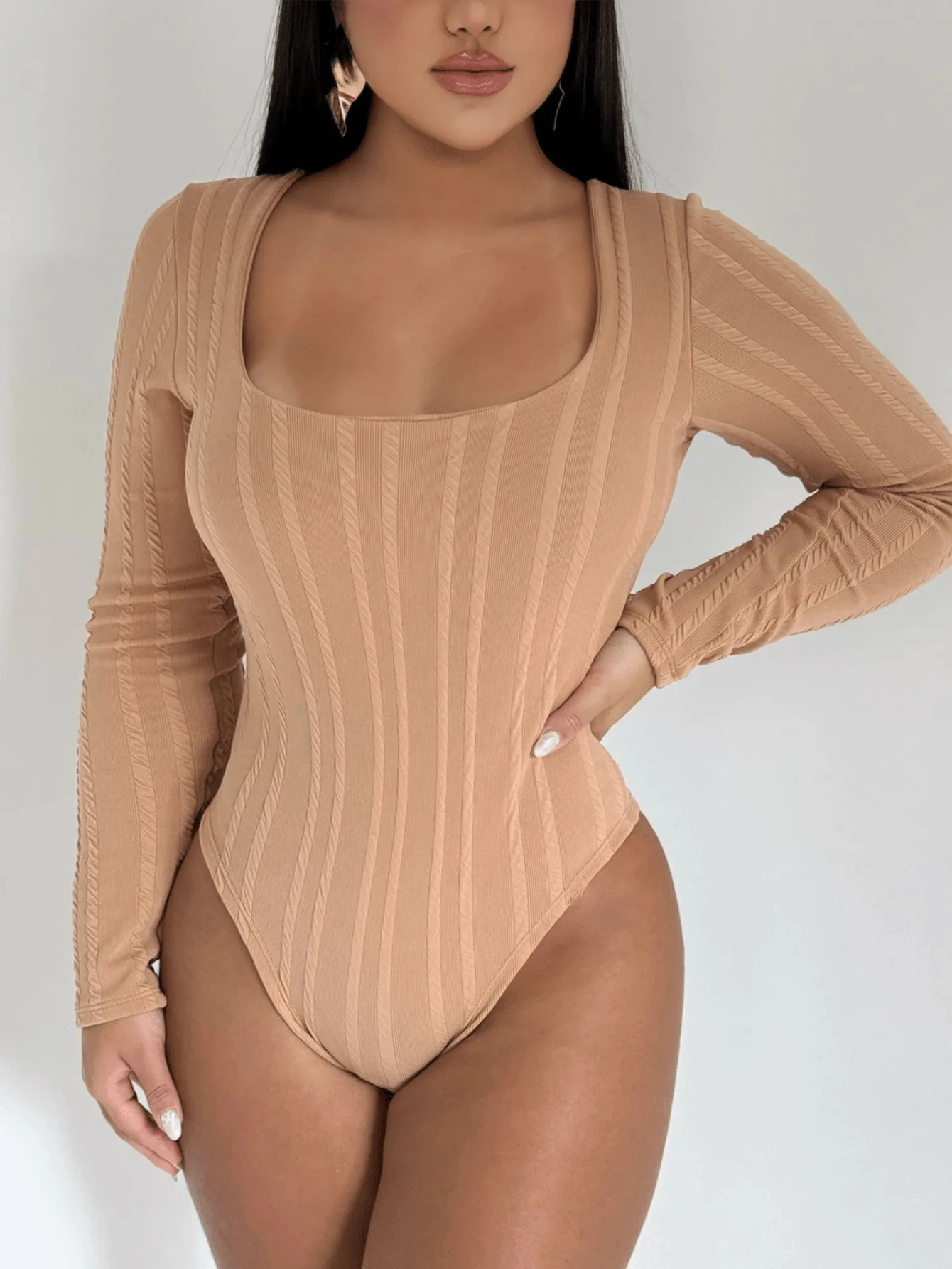 Body Manga Longa Gola Quadrada Forrado Premium Alta Elasticidade Moda Inverno