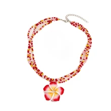 Bohemian Style Polymer Clay Flower Jewelry Set, Multilayer Freshwater Pearl Plumeria Necklace, Europe & America Cross-Border