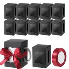 12pcs Mug Gifts Boxes With 1 Roll Ribbon, Transparent Gift Packaging Box For Wrapping 11-12oz Blanks Sublimation Mugs, Mugs Wine Glass Wrapping Gift Box Mug Holder Candle Gift Box