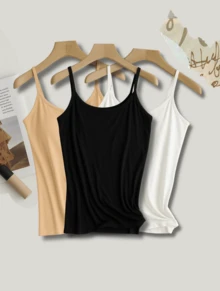 Kit Of 3 Women's Tight, Light Tank Tops - Black, White and Beige - View 1