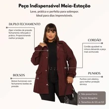 Plus Size Coats - 酒紅色 - 查看 4