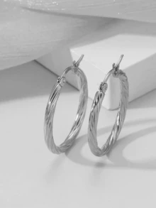 1 Pair Stainless Steel Twisted Hoop Earrings, Distinctive Elegant Design, Versatile For Daily Wear - Twisted Earrings - View 14