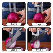 1 Stück Edelstahl Zwiebelschneider, Gemüseschneider, Küchenmesser, Schneidwerkzeug, Tomatenschneider, Zwiebelschneider, geeignet für Kartoffeln, Fleisch, Zwiebeln und Gemüse