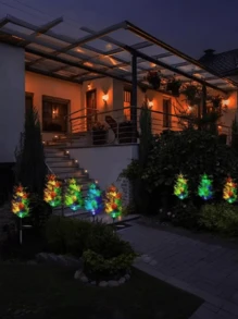 1/2 peças Luzes em Forma de Árvore de Pinheiro Alimentadas por Energia Solar, Decorações Coloridas para Pátio Externo com Estacas de Metal Ajustáveis, Perfeitas para Decoração de Jardim no Natal e Dia dos Namorados, Decorações de Pátio Solares