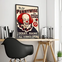 WB 1/10PCS Horror Film It Pennywise Clown Vintage Posters DIY Room Bar Cafe Room Wall Art Decor Painting Wall Pictures For Living Room Decoration Classic Cartoon Bedroom Decoration - Frameless