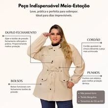 PLUS SIZE OVERCOAT JACKET CINCHED PARKA WINTER COAT BENGALINE - 米色 - 查看 3