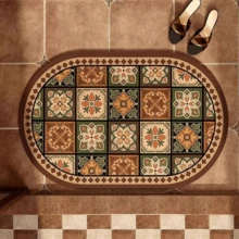 1/3pcs Set Brown Floral Tile Non-Slip Water Absorbent Bathroom Mat, Silica Gel Retro Pattern Bath Mat, U-Shaped Toilet Mat And Vanity Mat, 2.5mm Thickness Entryway Decor Bathroom Kitchen Decor Kitchen Rug - Gạch nâu - Xem 4