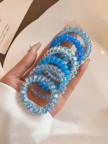 Set Of 6 Gradient-Colored Candy-Themed Hair Ties, The Sweet Girl Style, Phone Coil Design, Gentle On Hair Accessories. - Multicolor - View 13