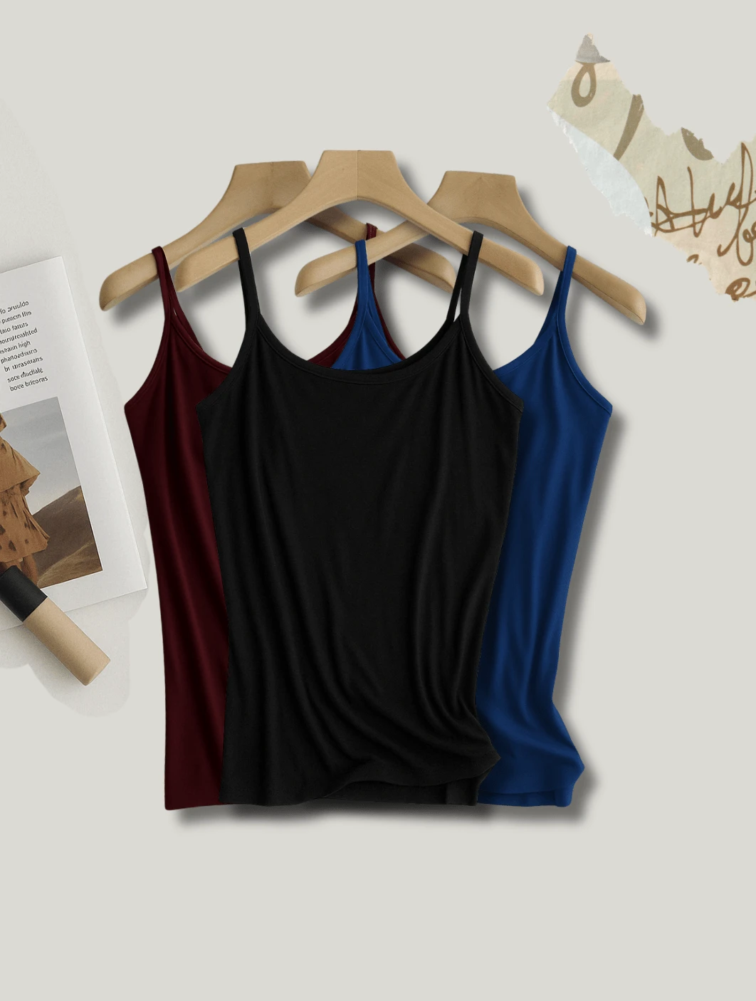 Kit Of 3 Women's Tight, Light Tank Tops - Xanh hải quân, đen và rượu vang - Xem 1